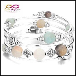 4 Wrap Multilayer Charm Bracelet with Faux Pearl and Silver Beads